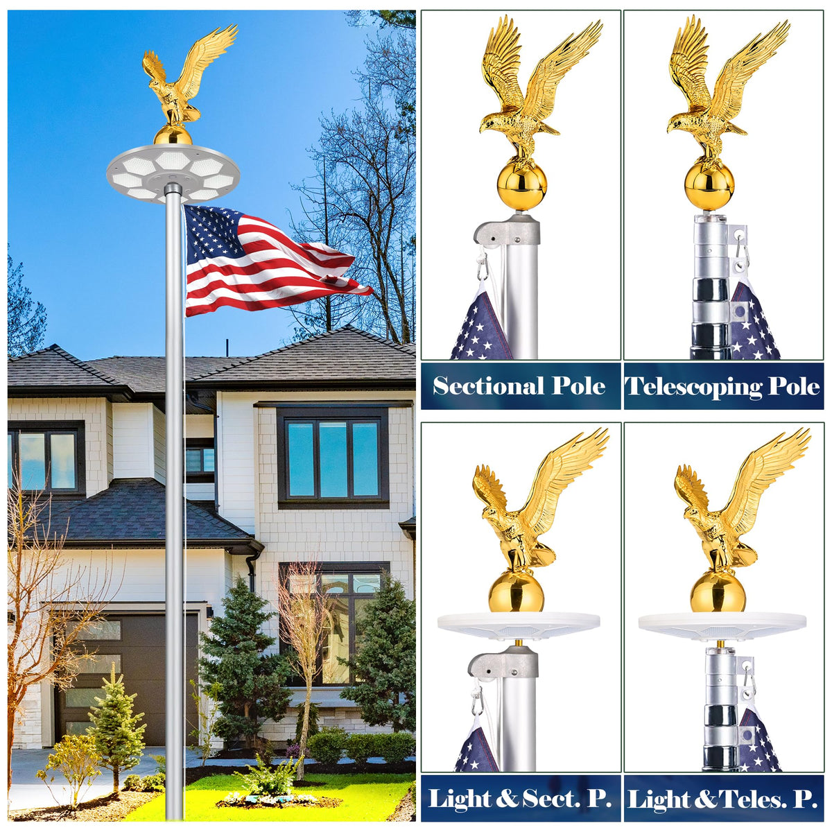 Aurolit outdoor flag pole topper ready for 30ft poles
