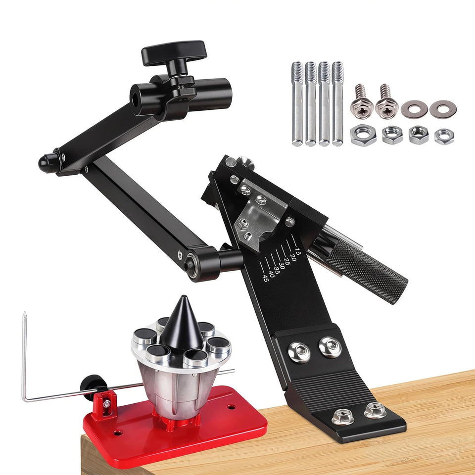Aurorasters blade sharpener extended arm enables precise sharpening for lawn blades.