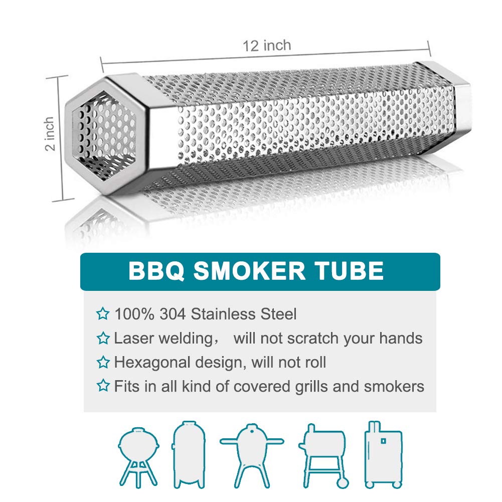 Aushucu smoker tube on grill setup showing compact hexagon design for stable smoke