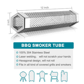 Aushucu smoker tube on grill setup showing compact hexagon design for stable smoke