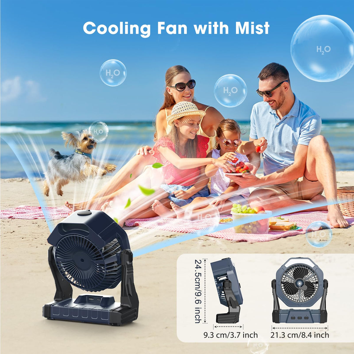 Ausic fan uses a 250ml tank for intermittent or continuous misting.