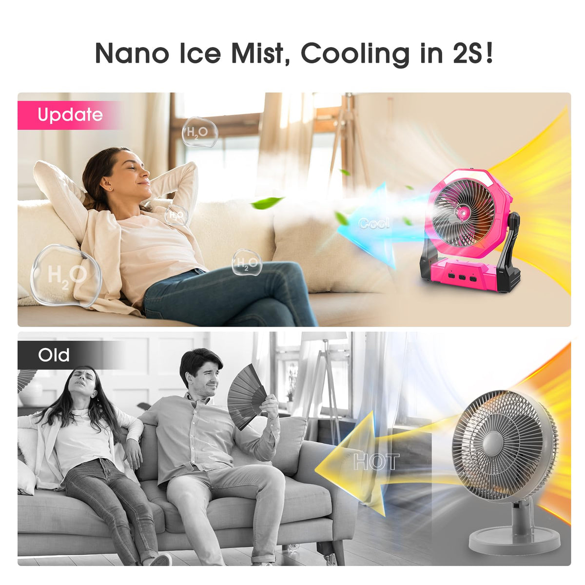 Ausic LED camping lantern integrated in misting fan