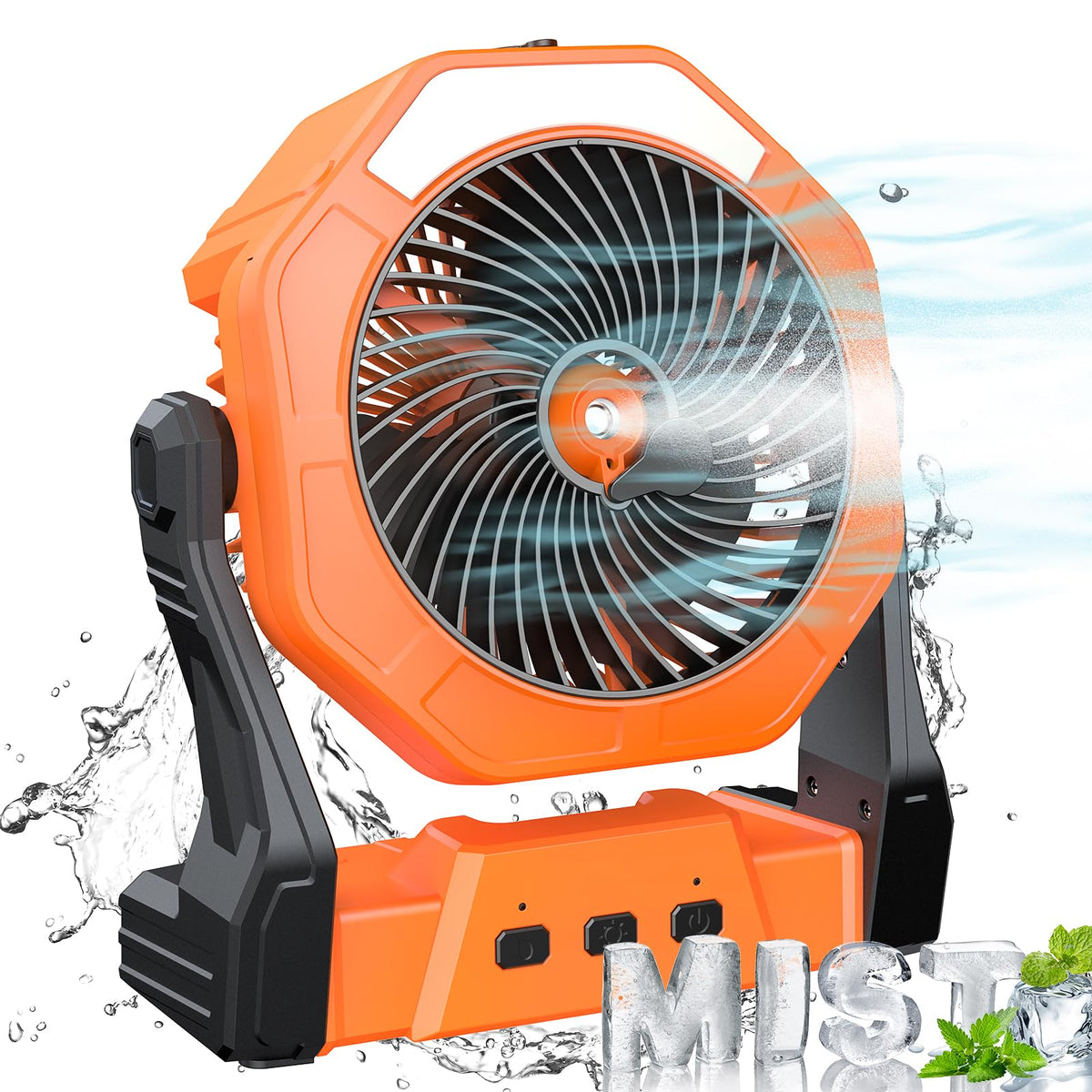 Ausic misting fan cooling outdoors on a patio