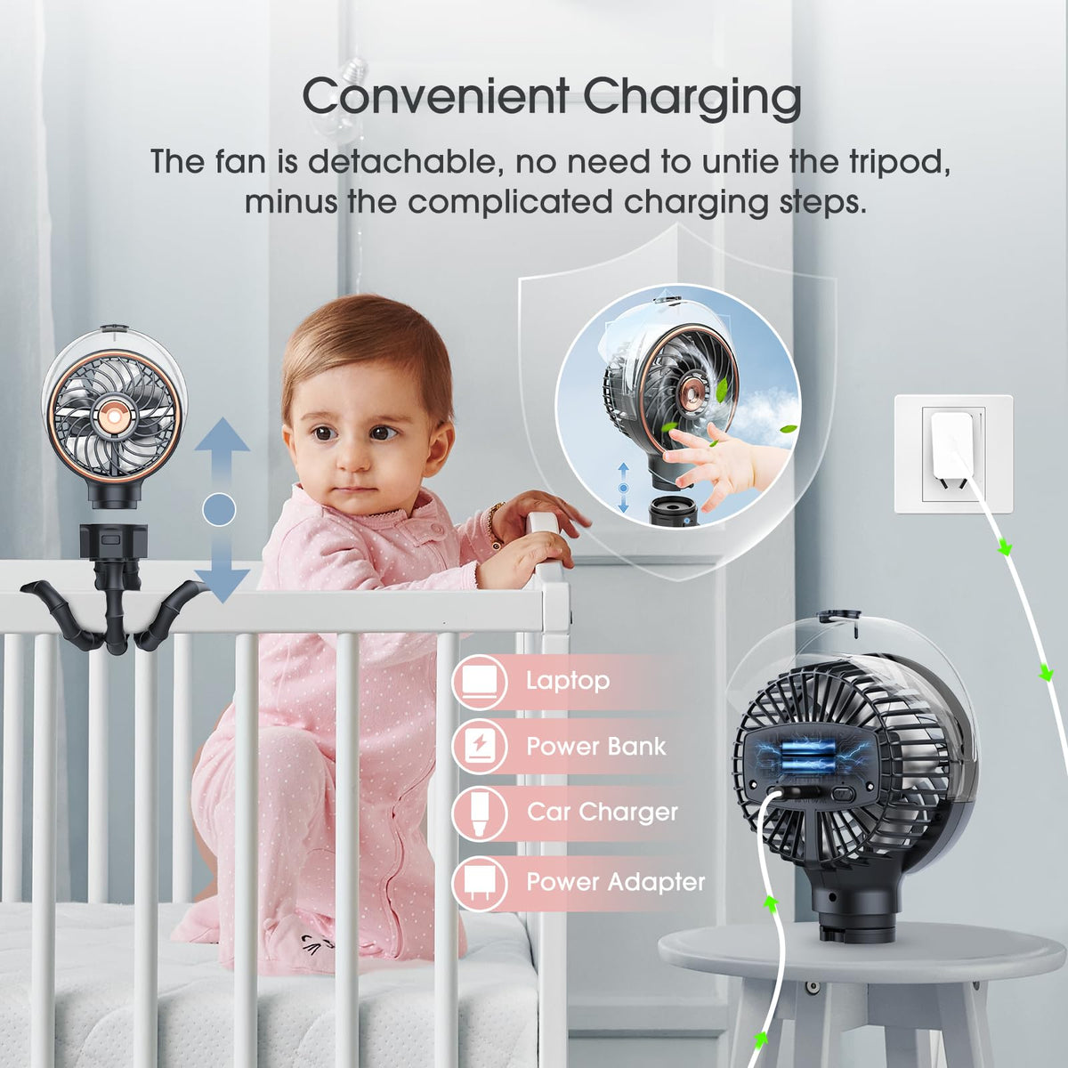 Ausic misting portable stroller fan clip-on design for mobility.
