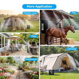 Ausic patio setup with misting enhances outdoor comfort on hot days.