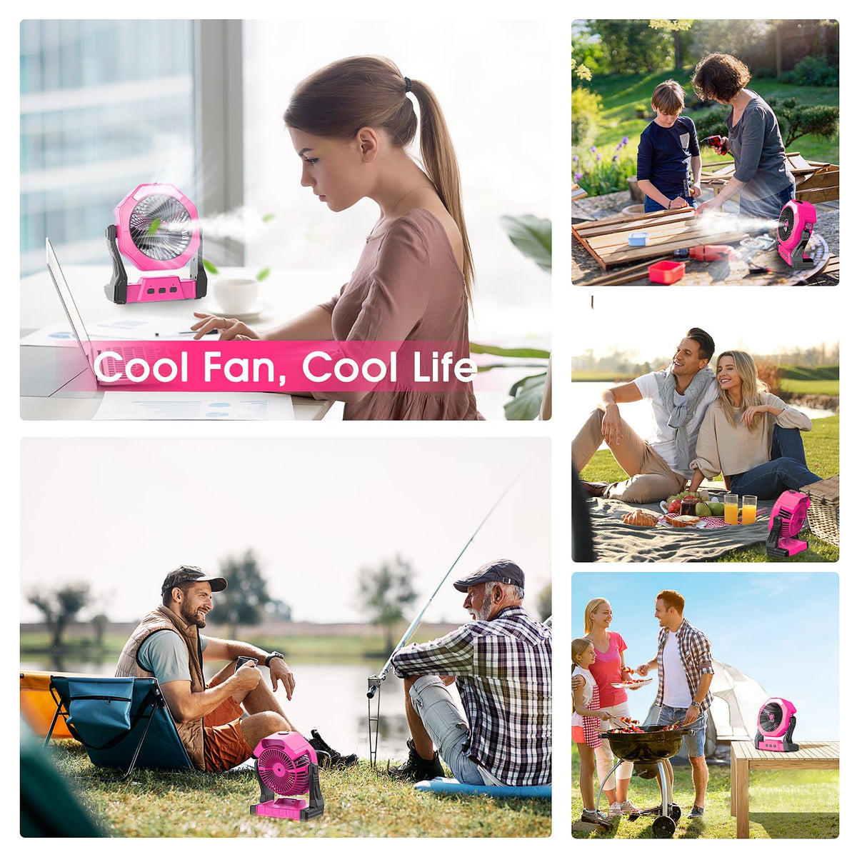 Ausic pink portable fan ideal for travel, beach and patio