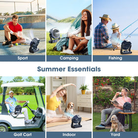 Ausic portable fan with foldable hook for tents, cars, or walls.