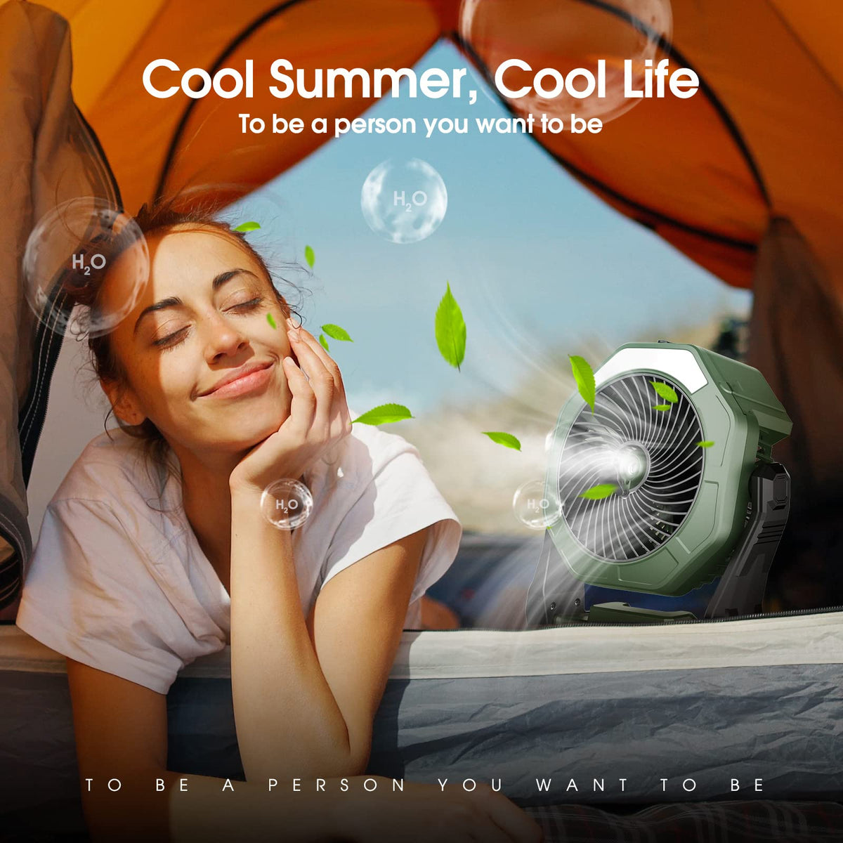 Ausic misting fan hanging-base enables easy setup on trees, hooks, or tent poles.