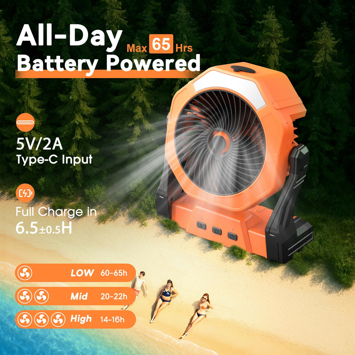 Ausic misting fan with LED camping lantern for nighttime visibility.
