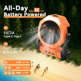 Ausic misting fan with LED camping lantern for nighttime visibility.