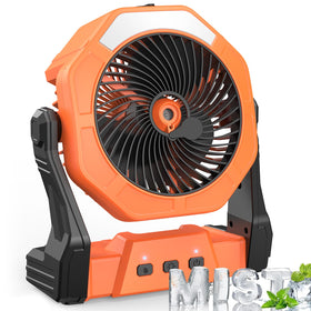 Ausic portable misting fan cooling an outdoor patio with refreshing mist.