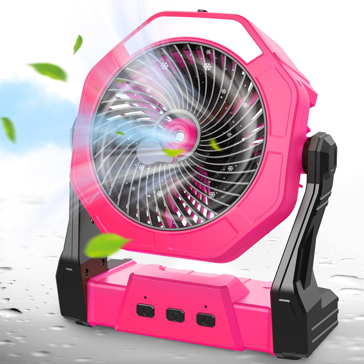 Ausic portable misting fan pink 8-inch cooling on hot patios