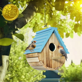 Auslar Bird House entrance hole close up showing 1.57 inch opening for small birds.