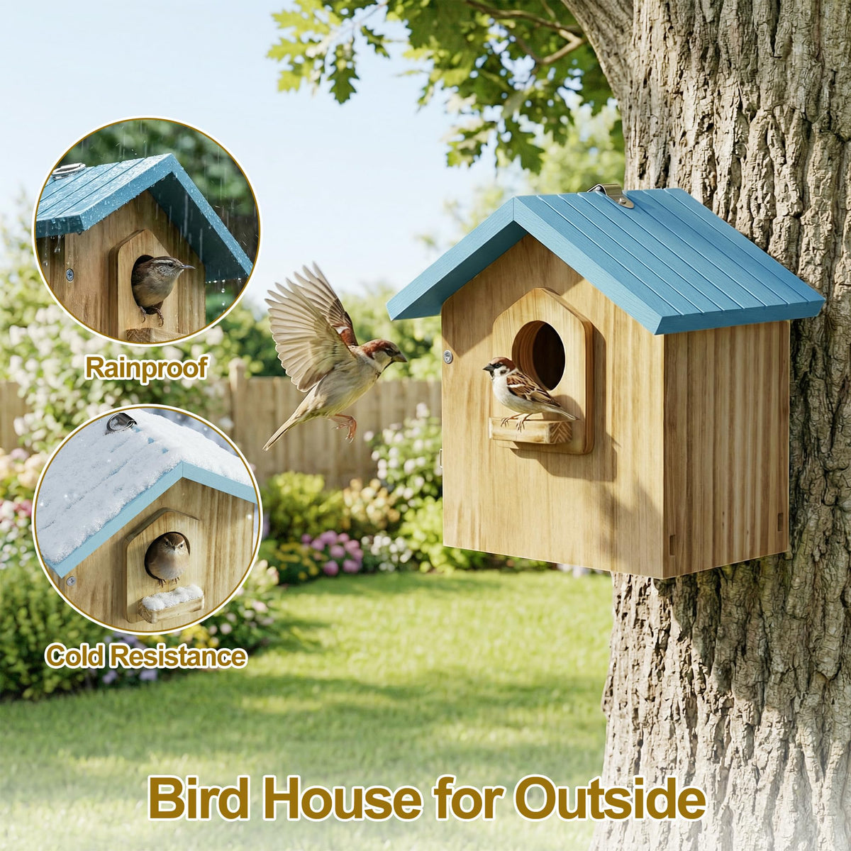 Auslar Bird House entrance hole sized for small bird species.