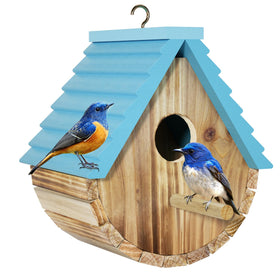 Auslar Bird House front view in cedar wood for durable outdoor use.