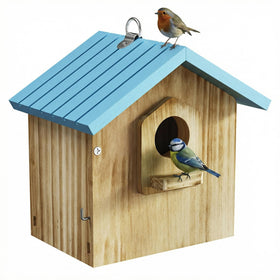 Auslar Bird House front view in cedar for outdoor durability.