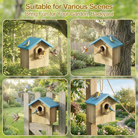 Auslar Bird House pre-installed hanging hook for quick setup.