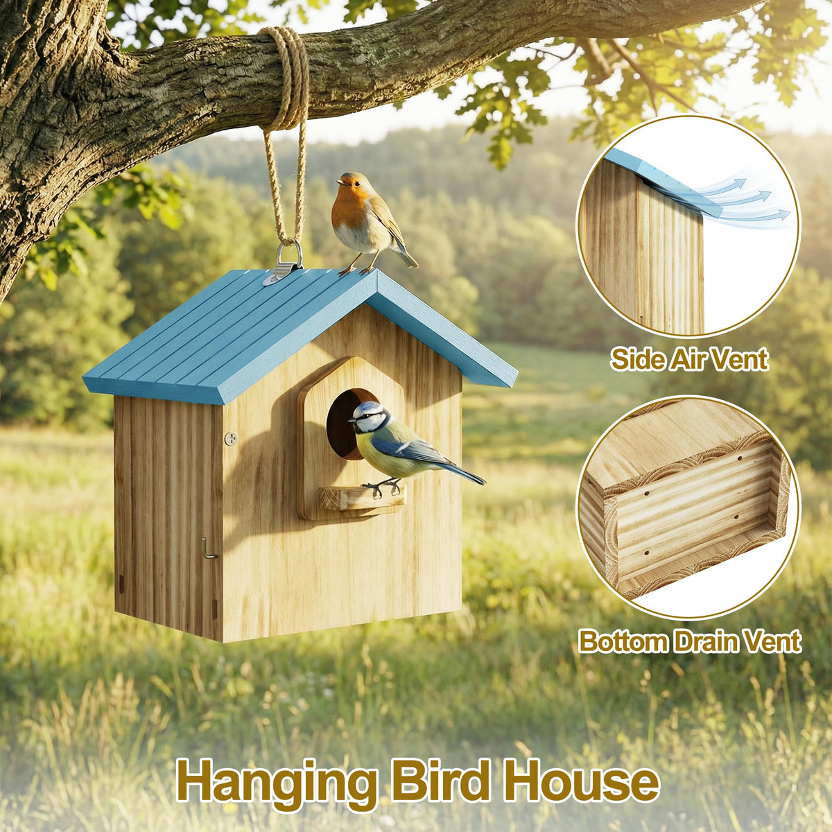 Auslar Bird House perch detail showing secure landing before entry.
