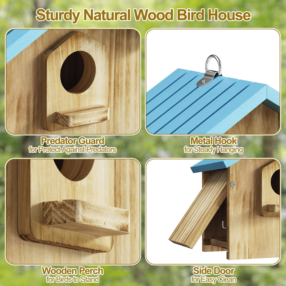 Auslar Bird House predator guard deters larger birds.