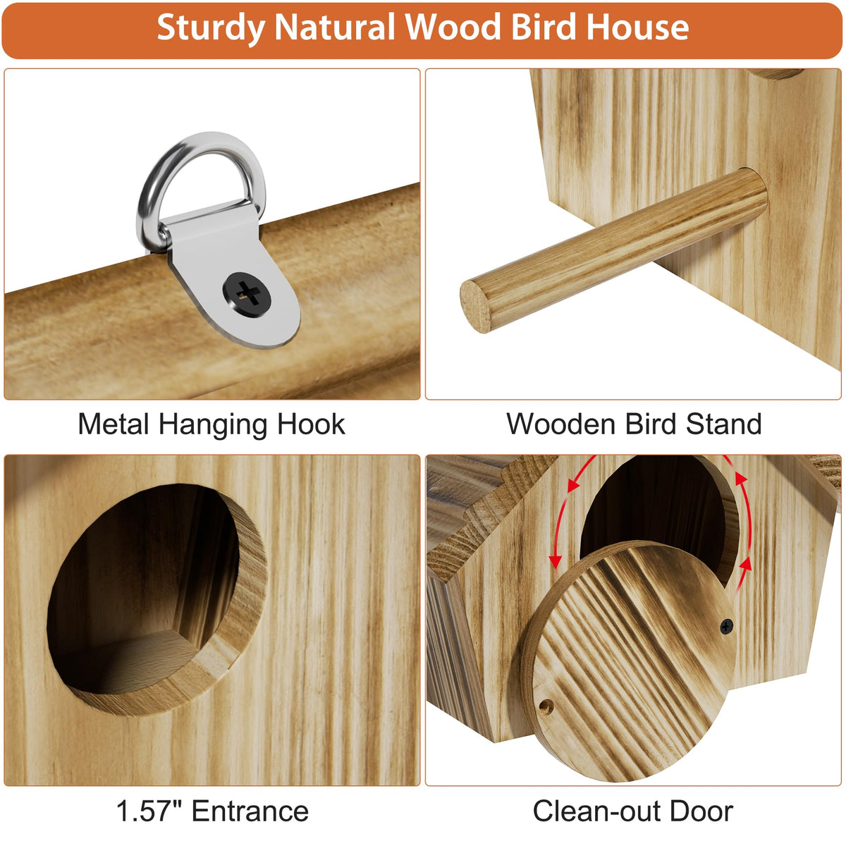 Swivel back door on Auslar Bird House for ventilation and cleaning