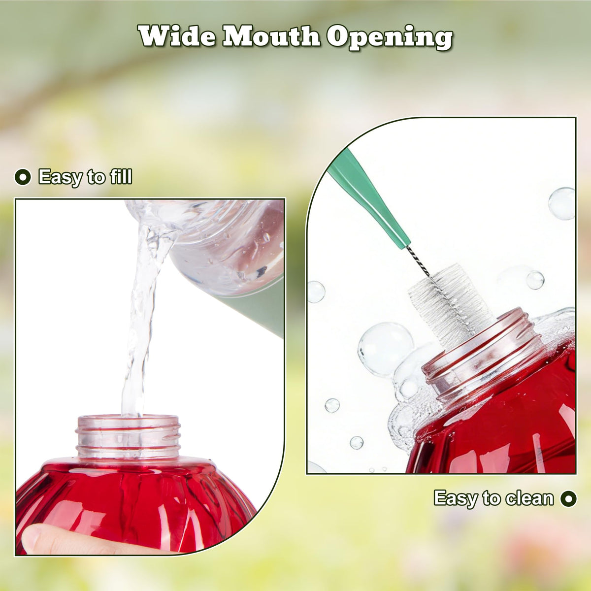 Auslar hummingbird feeder red ports on glass bottle create visual appeal