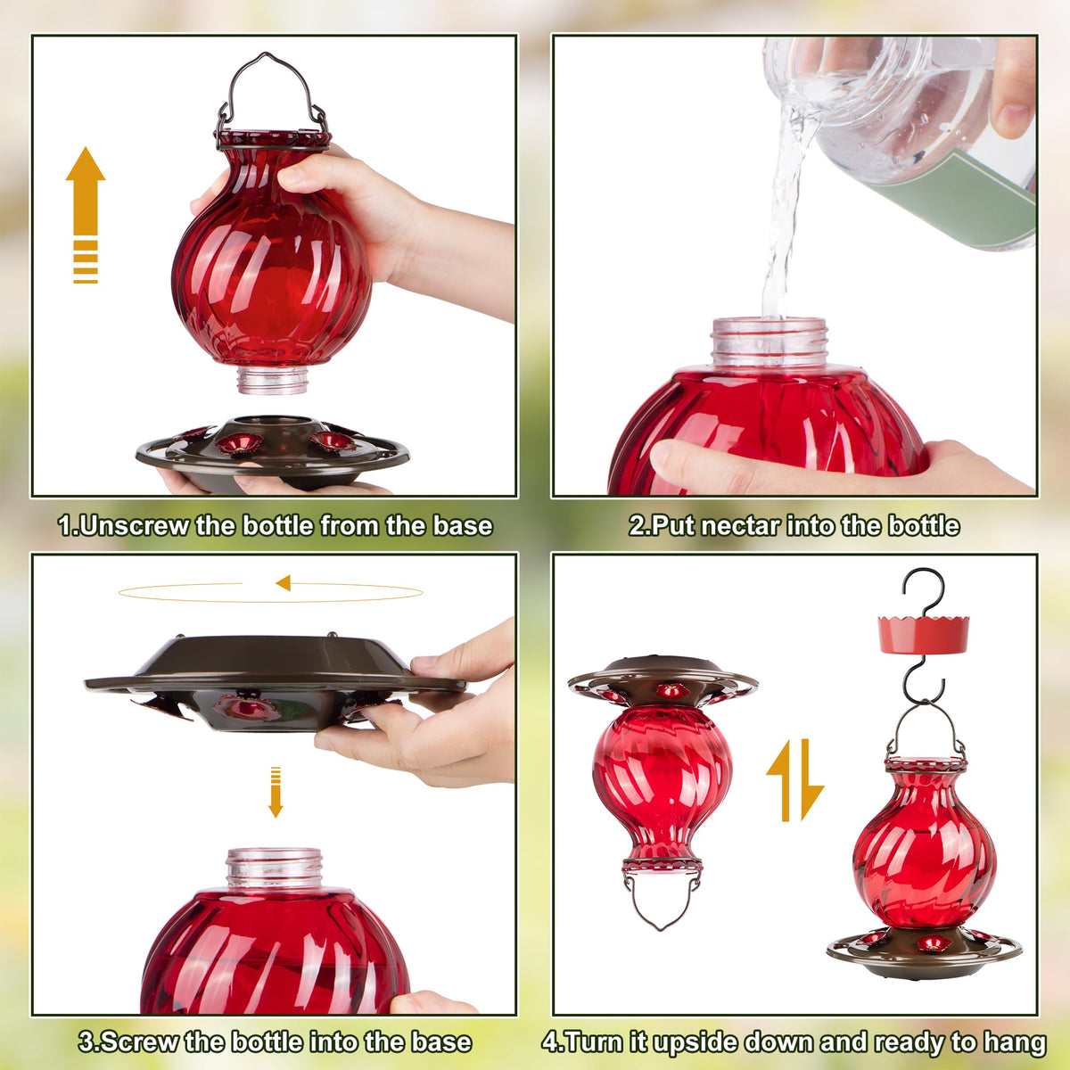 Auslar hummingbird feeder wide mouth opening simplifies refilling