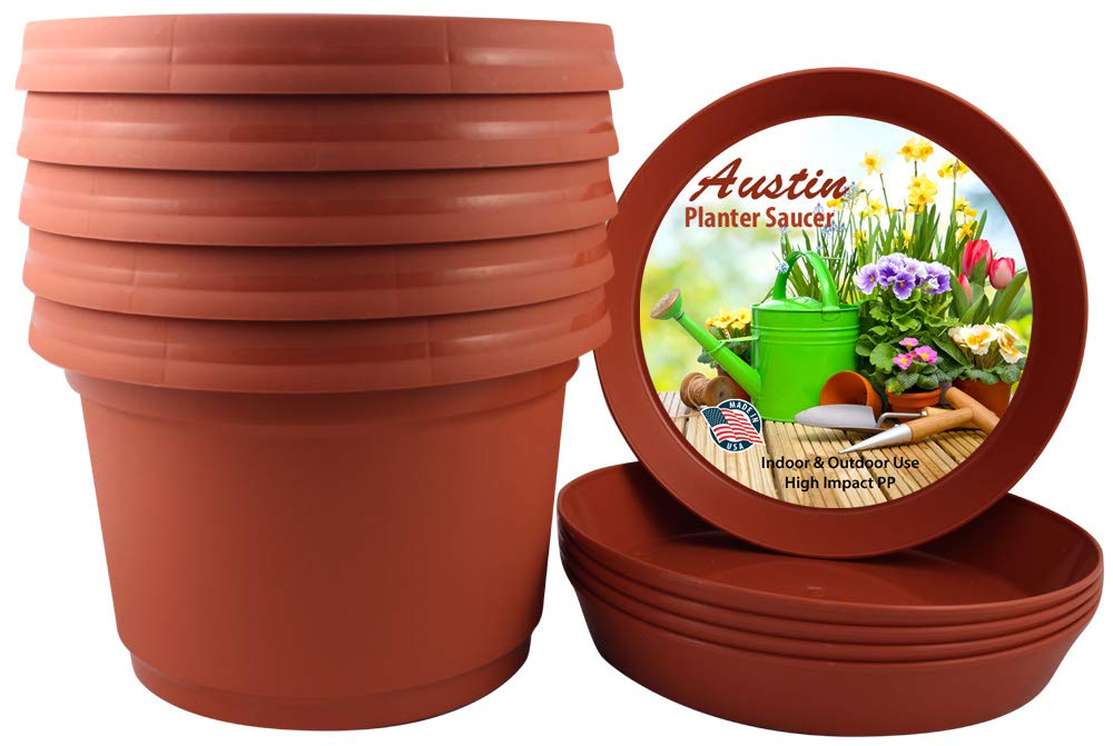 Austin Planter 12 inch terra cotta pot for indoor and outdoor use, durable and lightweight.