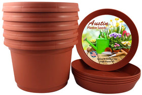 Austin Planter 12 inch terra cotta pot for indoor and outdoor use, durable and lightweight.