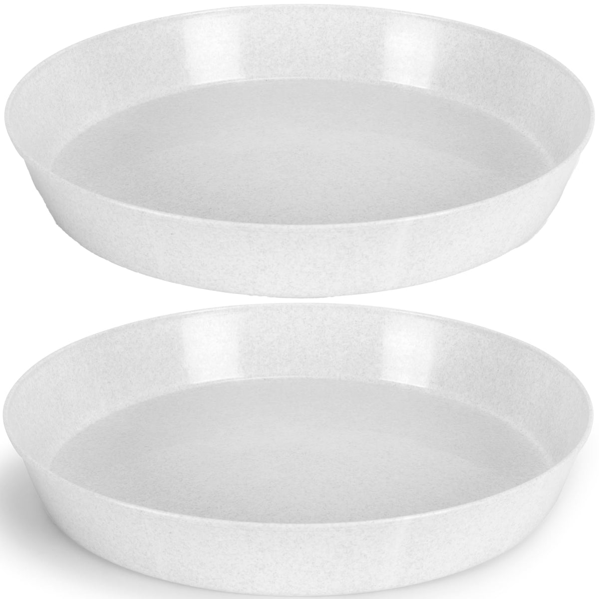 Austin Planter 16-inch saucer top view highlights white granite color and sturdy rim