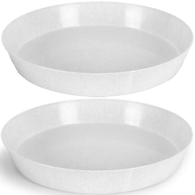 Austin Planter 16-inch saucer top view highlights white granite color and sturdy rim
