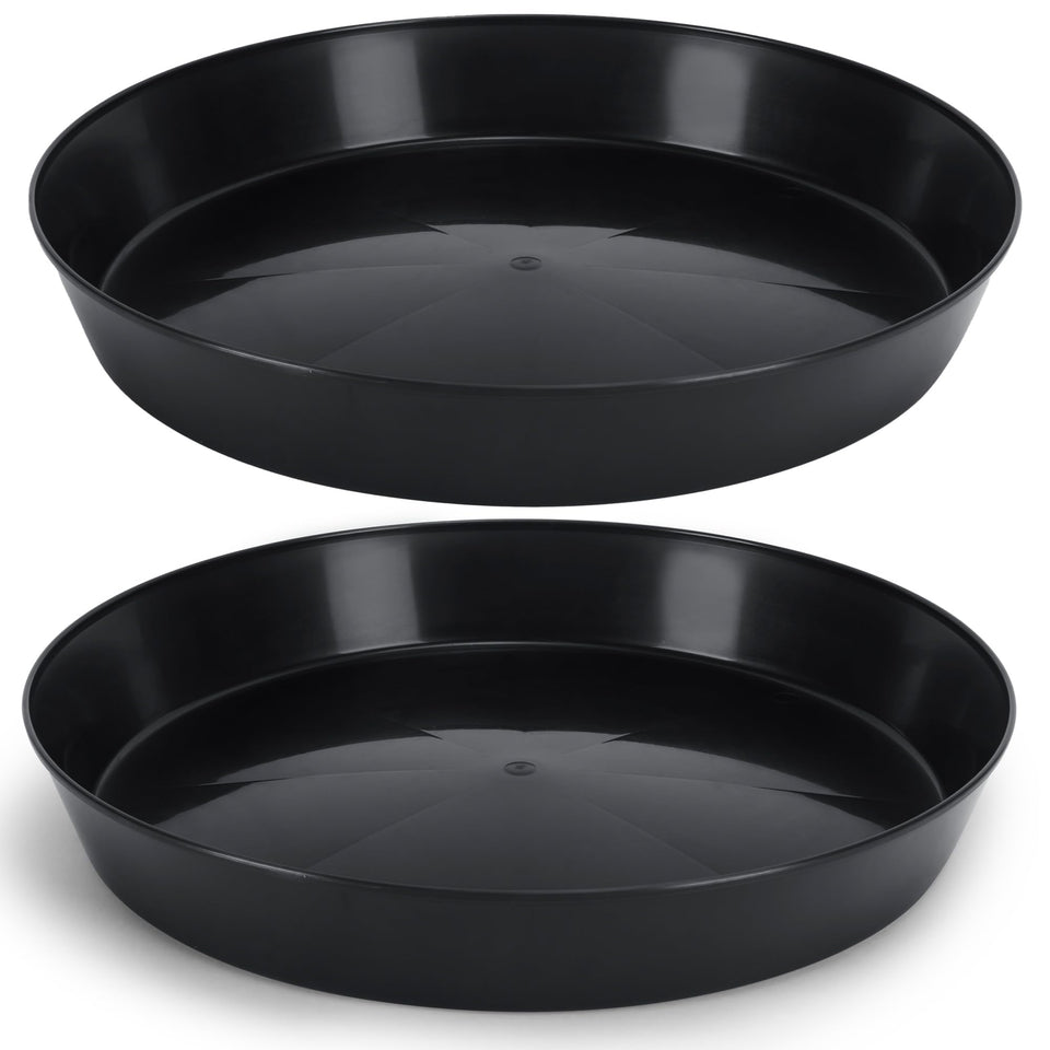 Austin Planter 18inch saucer in black protects surfaces from water rings.