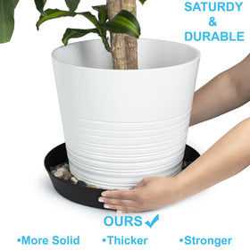 Austin Planter round saucer with wide sides for drainage.