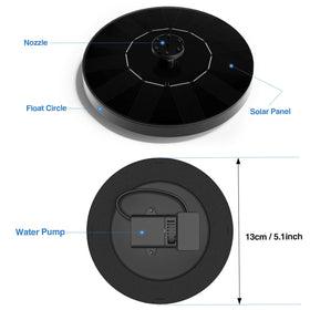AUTGA solar fountain spray height shows 30–40 cm reach.