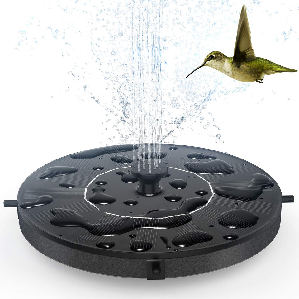 AUTGA solar fountain top view for compact pond setup.