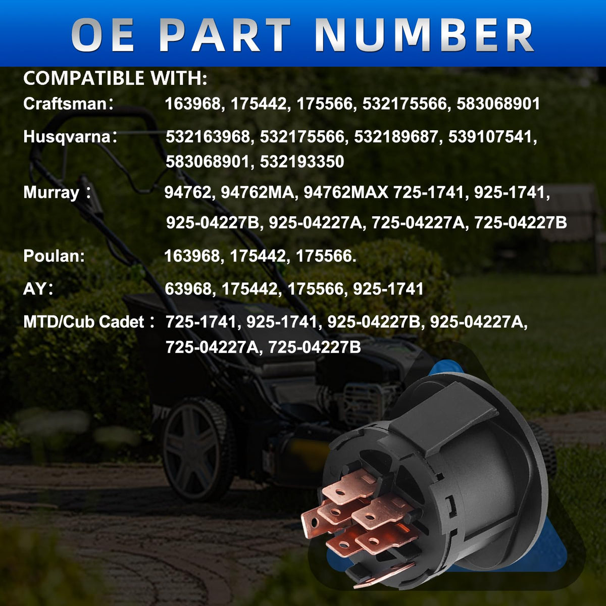 AUTOBABA ignition switch 7-terminals compatibility chart highlights cross-brand fit options.