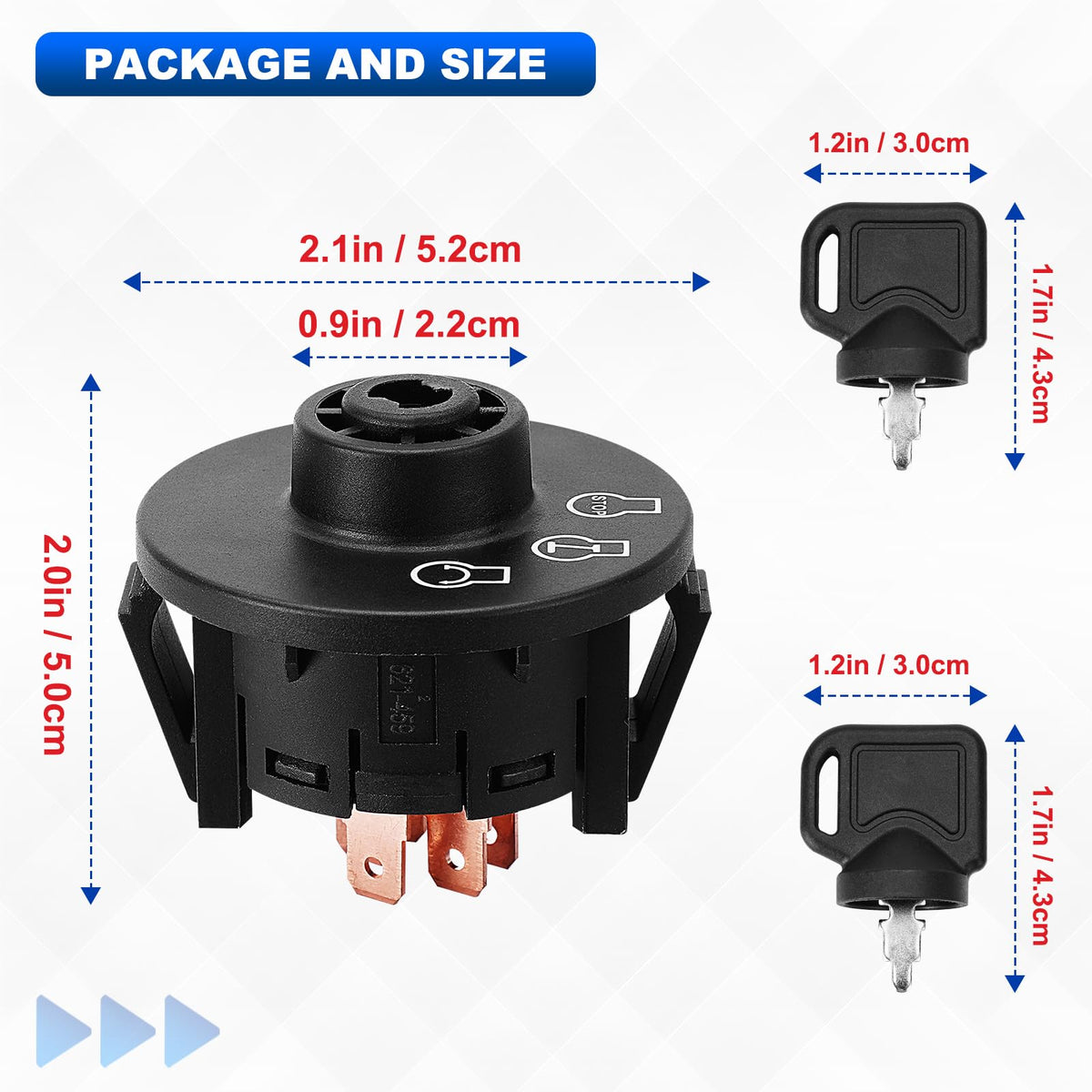 AUTOBABA ignition switch kit shows included key ring and organization