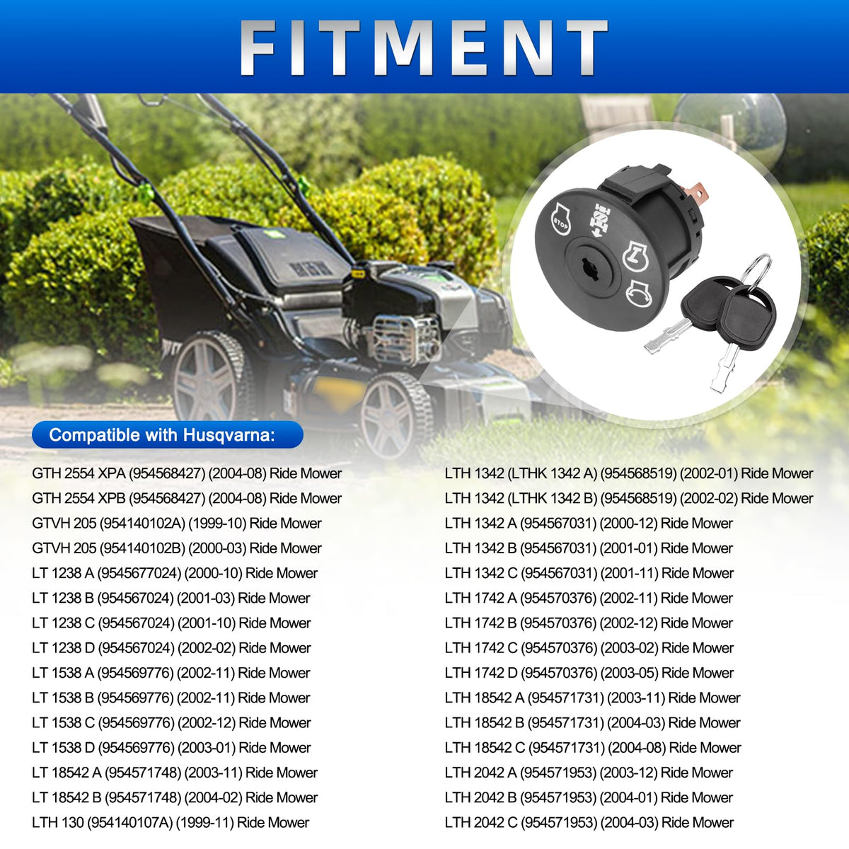 AUTOBABA seven-terminal ignition switch enables flexible wiring for compatible mowers.