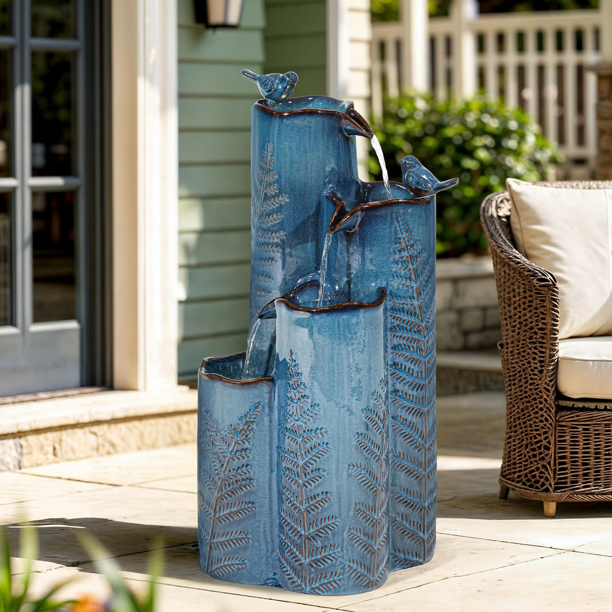 Autodaya four-tier cascade creates tranquil ambiance in any outdoor space.