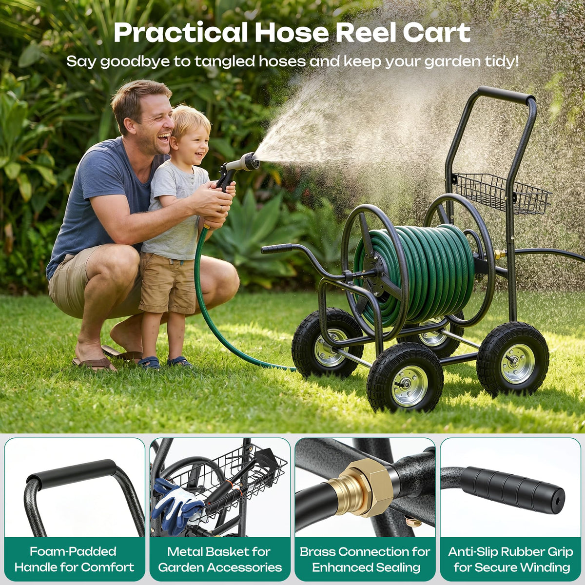 Autodaya hose reel cart anti-slip rubber grip aids easy winding