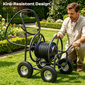 Autodaya hose reel cart metal basket for extra garden tool storage