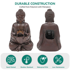 Autodaya 18.9-inch Buddha fountain fits patios and porches.