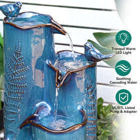 Autodaya turquoise glaze fountain with embossed fern pattern for garden elegance.