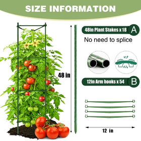 AUTOHAOL 48-inch tomato stakes setup shown around tomato plants for upright support.