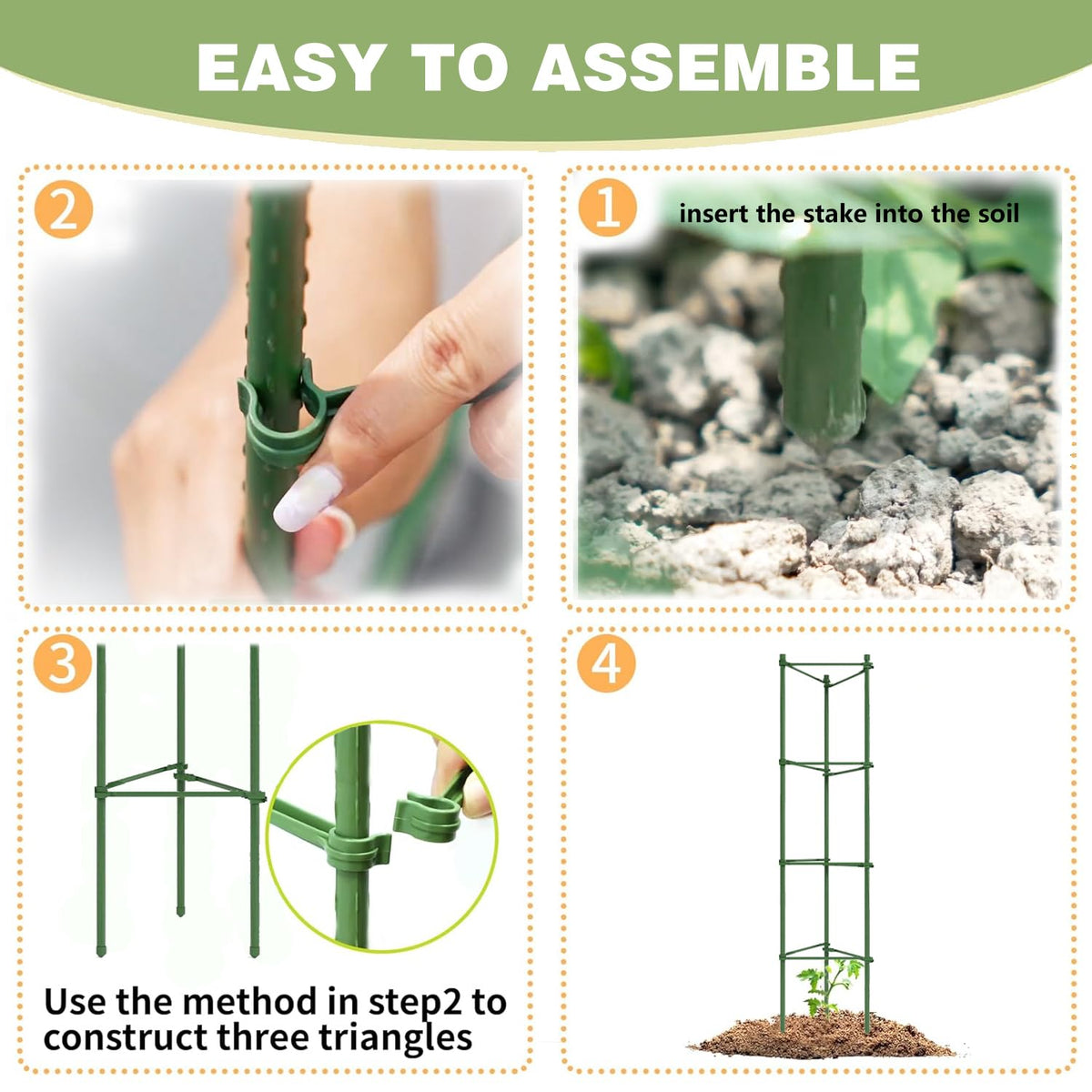 AUTOHAOL snap-on arms shown attaching to stakes for climbing plants support.