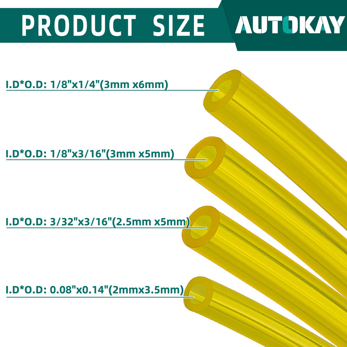 AUTOKAY 2.0mm x 3.5mm fuel hose for sturdy barbed fittings.
