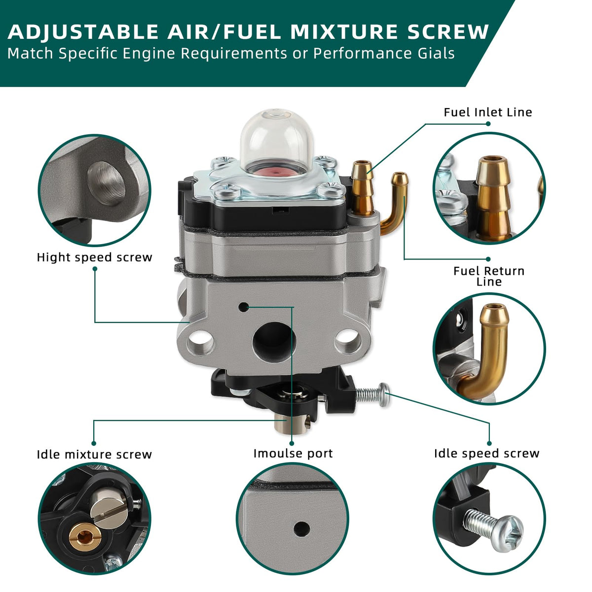 Brass diaphragm and anodized body offer durability in AUTOKAY carburetor.