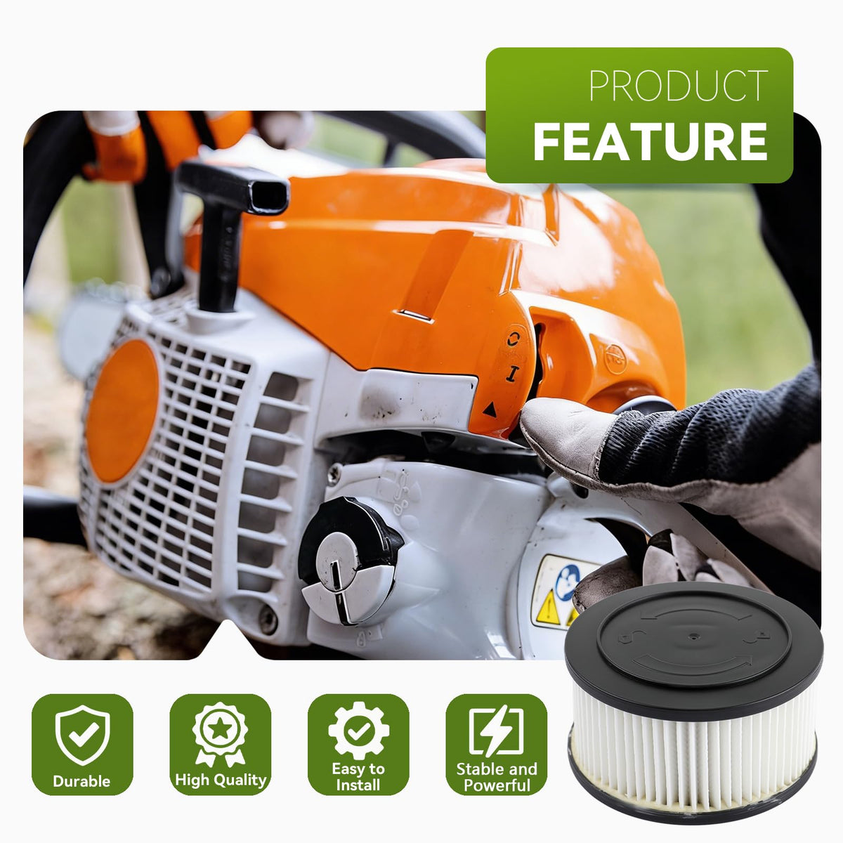 AUTOKAY oil bubble helps monitor chain lubrication for safer cutting.