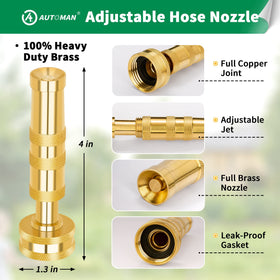 AUTOMAN brass hose nozzle adjustable spray dial demonstrating versatile settings
