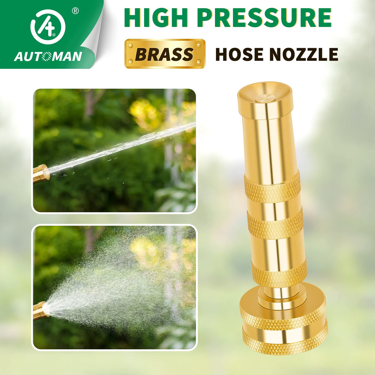 AUTOMAN brass hose nozzle ideal for watering plants and patio cleaning