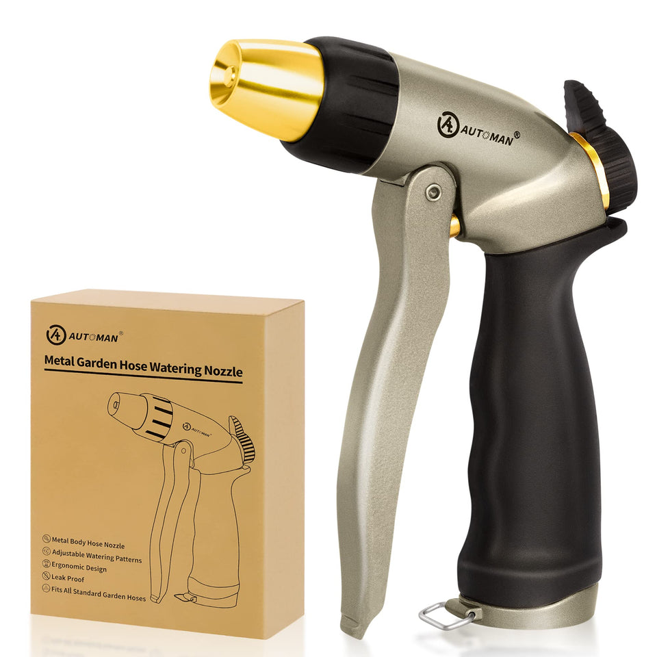 AUTOMAN garden hose nozzle brass spray head for powerful jet cleaning.